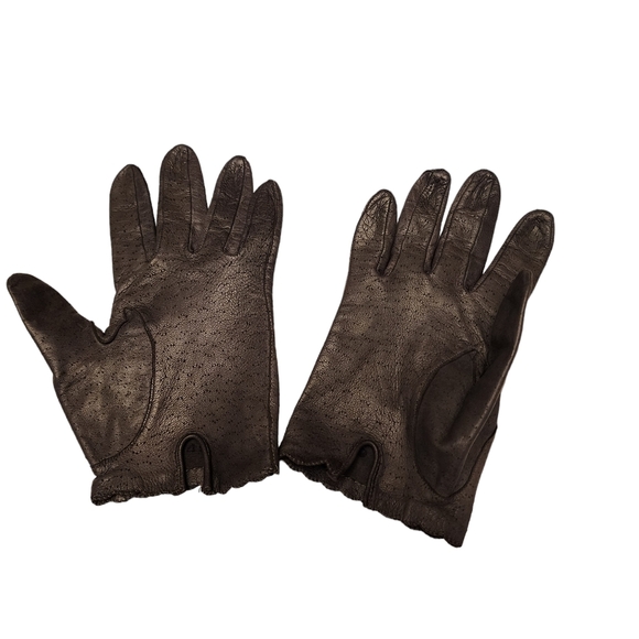 Vintage Van Raalte Dark Gray Leather Table Cut Gloves - Picture 3 of 8